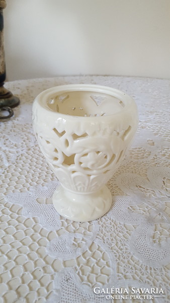 Wonderful openwork, lacy cream-white ceramic bowl, goblet