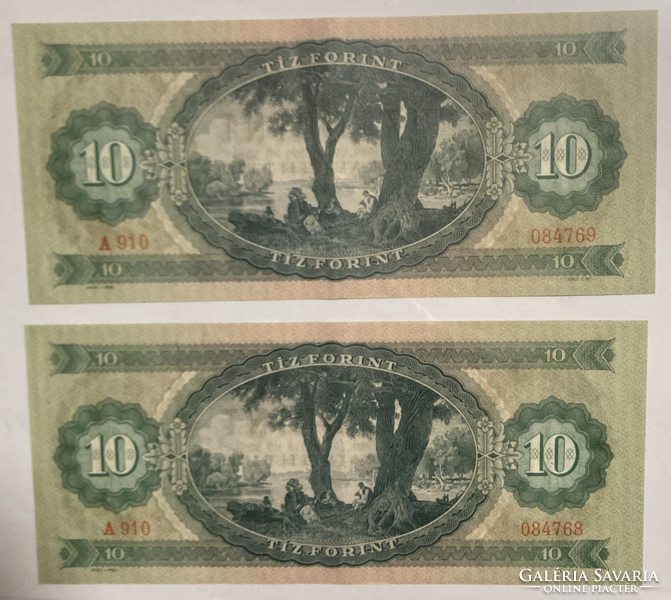 2 db sorszám követő ,1969-es 10 forintos, szép papír (3)