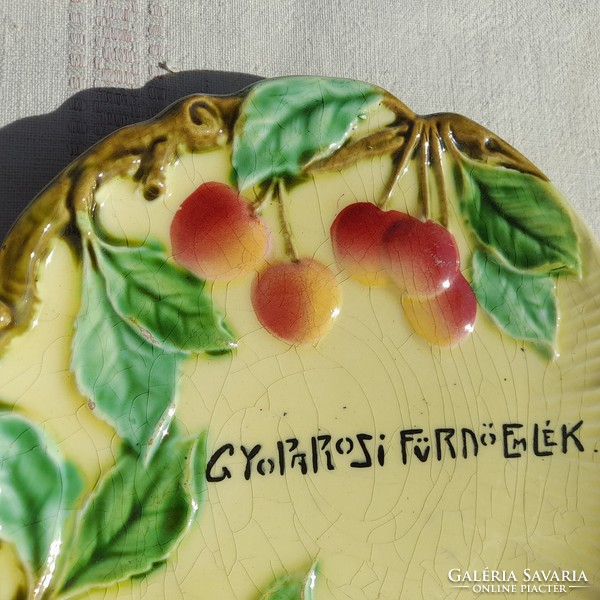 Art Nouveau majolica wall plate from Körmöcbánya, a souvenir from Gyopáros