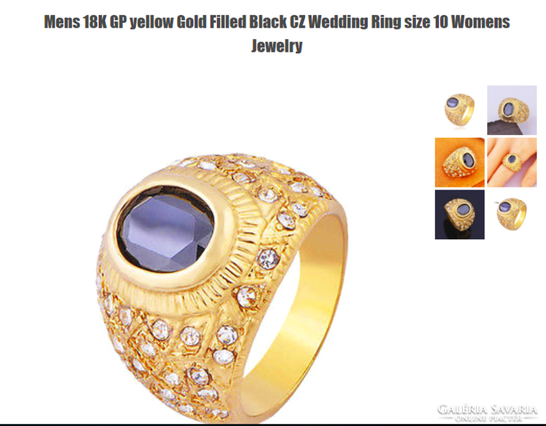 18K gold-plated ring with black stone and cz crystals (69) size: 10/62