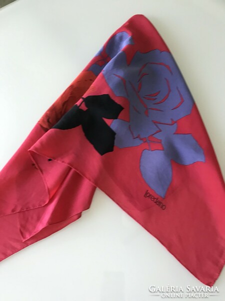 Vintage Loredano silk scarf, huge rose poop, 75 x 74 cm