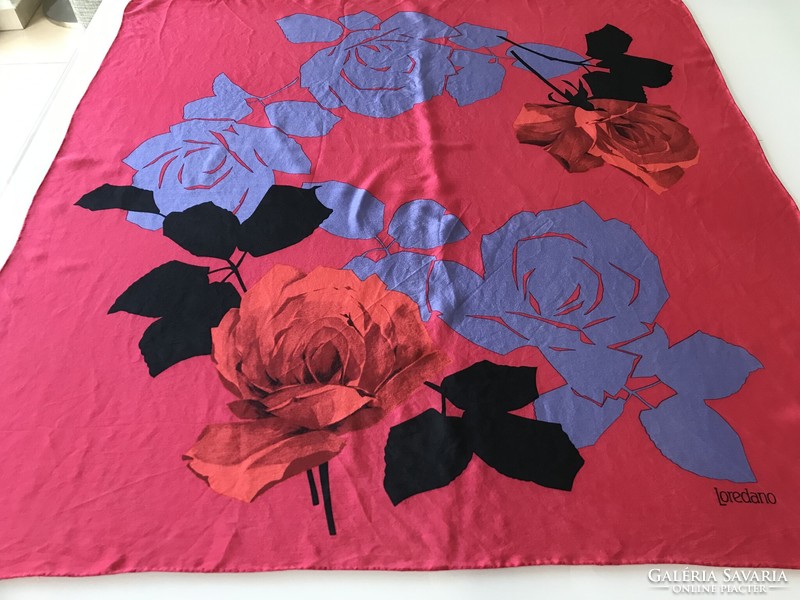 Vintage Loredano silk scarf, huge rose poop, 75 x 74 cm