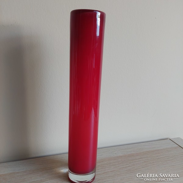 Modernist red and white glass tube vase