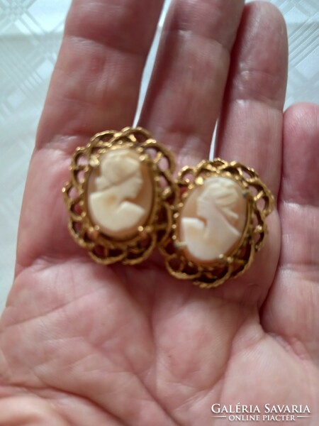 Vintage signal florenza carved shells kamea retro clip fulbevalo