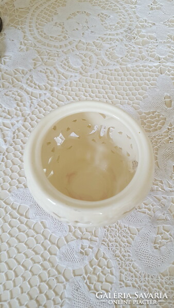 Wonderful openwork, lacy cream-white ceramic bowl, goblet