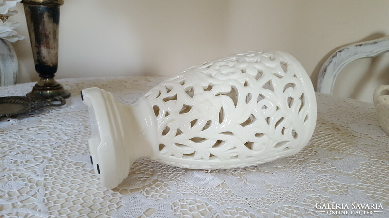 Wonderful openwork, lacy cream white ceramic vase, pot holder