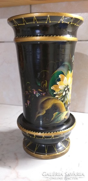 Hand painted wooden vase