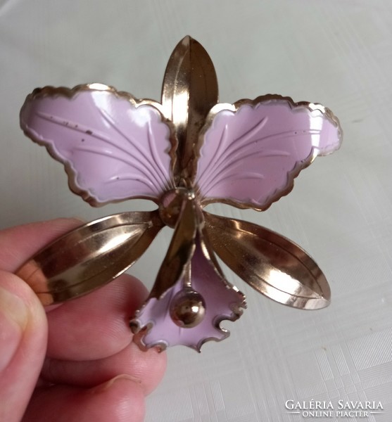 Vintage retro orchid with enameled kituzo brooch