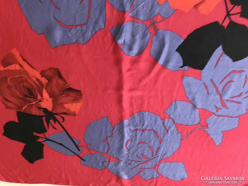 Vintage Loredano silk scarf, huge rose poop, 75 x 74 cm