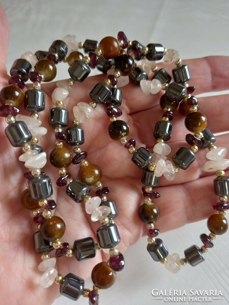 Genuine rye quartz hematite achat necklace