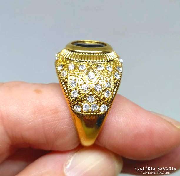 18K gold-plated ring with black stone and cz crystals (69) size: 10/62