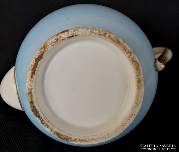 DT/288. Antik, jelzés nélküli, kézi festésű virágmintás porcelán teáskészlet 3 személyre