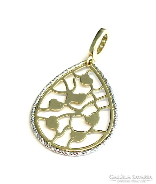 White and yellow gold leaf pendant