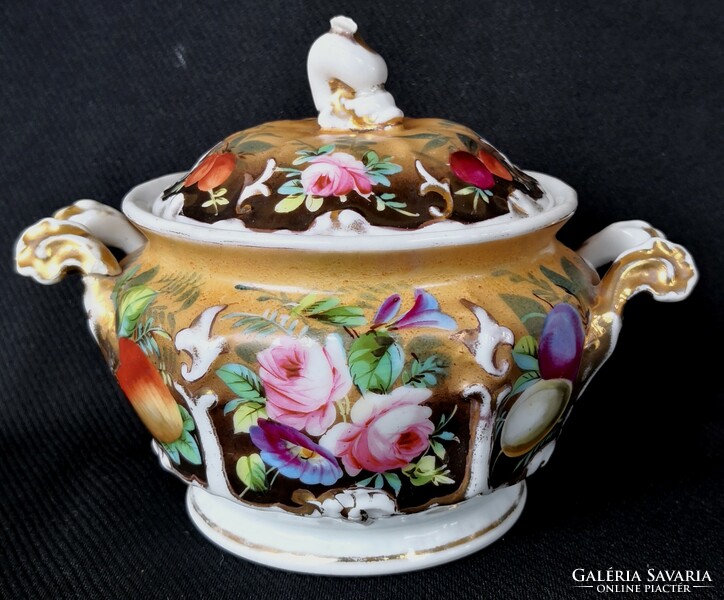 Dt/287. Antique hand painted bieder style thun (klösterle) porcelain pourer/jug and sugar bowl
