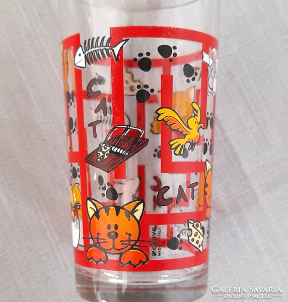 Retro children's collectible glass cup - cat -