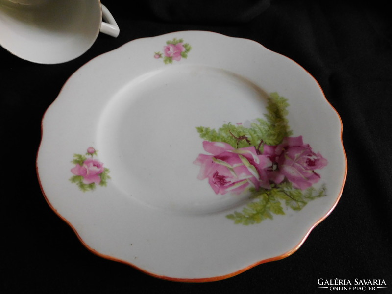 Antique Zsolnay rose pattern breakfast set - mug with small plate