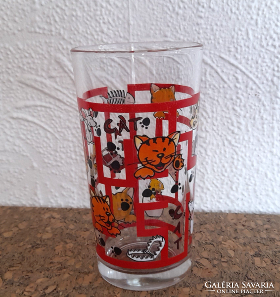 Retro children's collectible glass cup - cat -