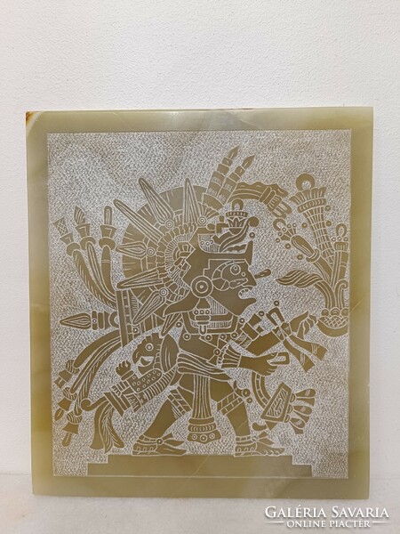 Antique engraved carved onyx slab palenque mexico mayan motif 200 7654
