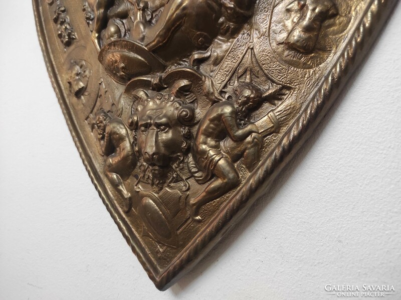 Antique red copper shield copy multi-faceted galvanoplastic wall decoration battle scene military 483 7505