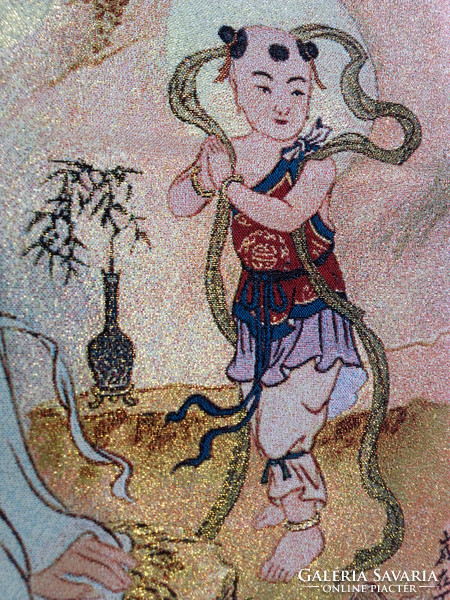 White tara Buddhist silk brocade textile image thangka interwoven with gold thread