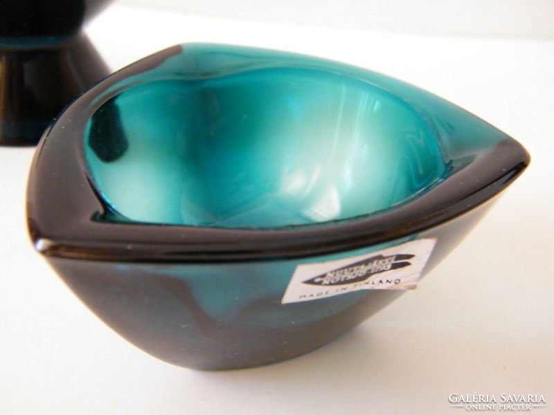 Retro Finnish Nuutajarvi notsjo (kaj franck) turquoise glass bowls, decorations 2 pcs