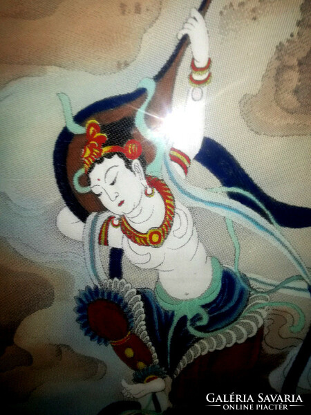 White tara - old Buddhist woven textile picture framed 74 x 52 cm - art&decoration