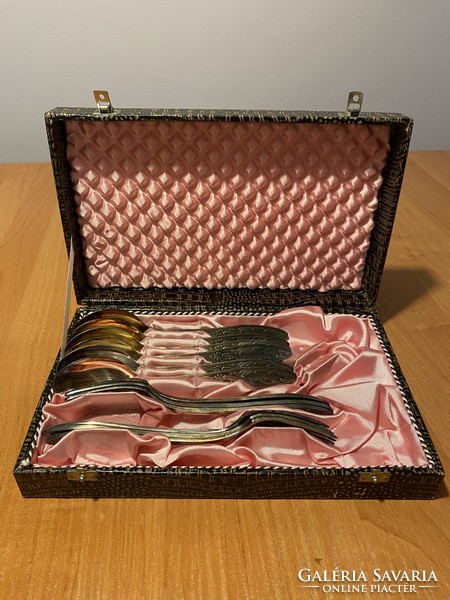 Silver-plated cutlery set - 6 spoons + 6 forks - in box - in good condition - patina