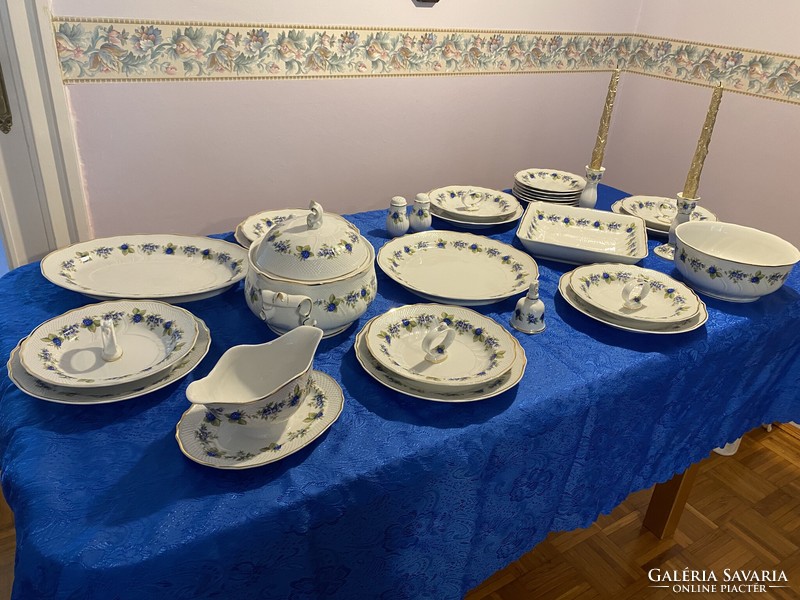 Hollóházi szedres porcelán étkészlet - aranyozott - hibátlan - teljes teríték 6 főre