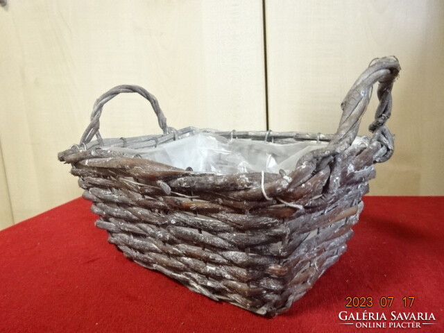 Antique wicker basket, two handles, lined. Jokai