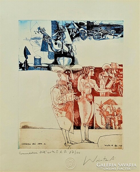 Adam Würtz (1927 - 1994) commedia dell' arte i. C. Color etching with original warranty!