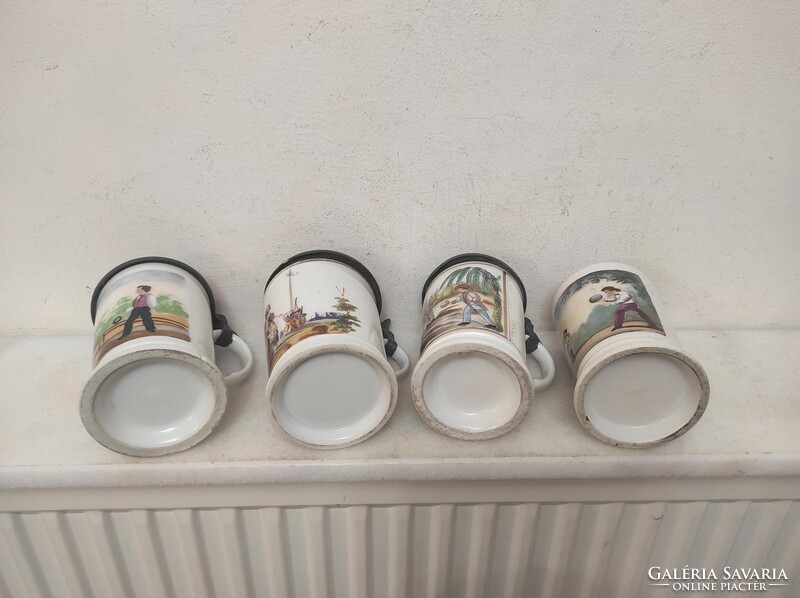 Anti konyhai eszköz biedermeier porcelán csésze 4 darab ón fedővel játék motívum 588 7575