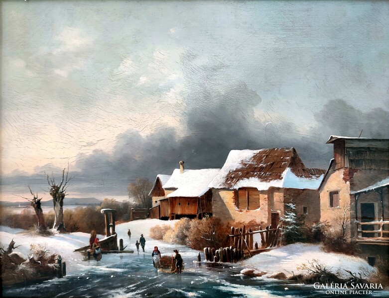 Anton bayer ( 1805 - 1884 ) winter landscape