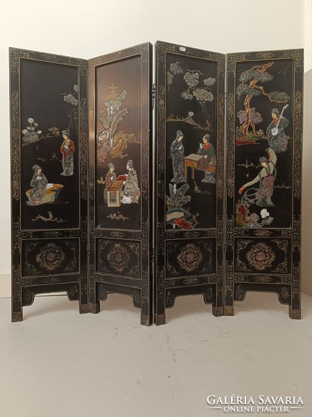 Antique Chinese furniture geisha embossed inlay black lacquer cabinet screen Chinese furniture 947 7621