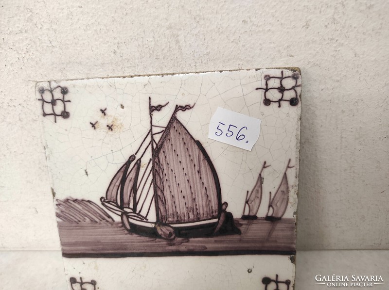 Antique Delft tiles 18-19. Century brown sailing ship delft 556 7517