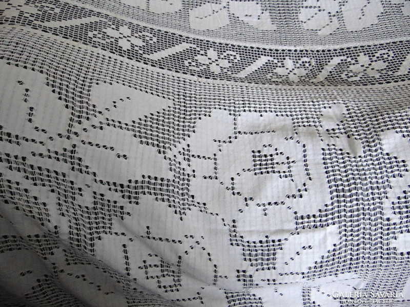 Antique hand-woven Transylvanian tablecloth with a rose pattern