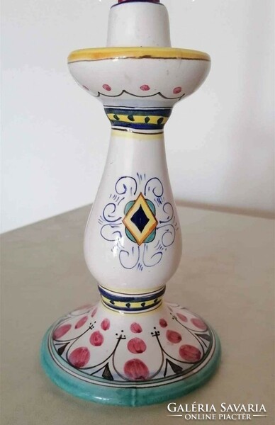 Italian hand-painted ceramic plate and candle holder