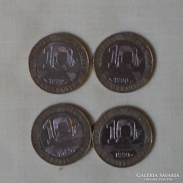 Francia pénz – érme, 10 franc / frank (1989, 1990)