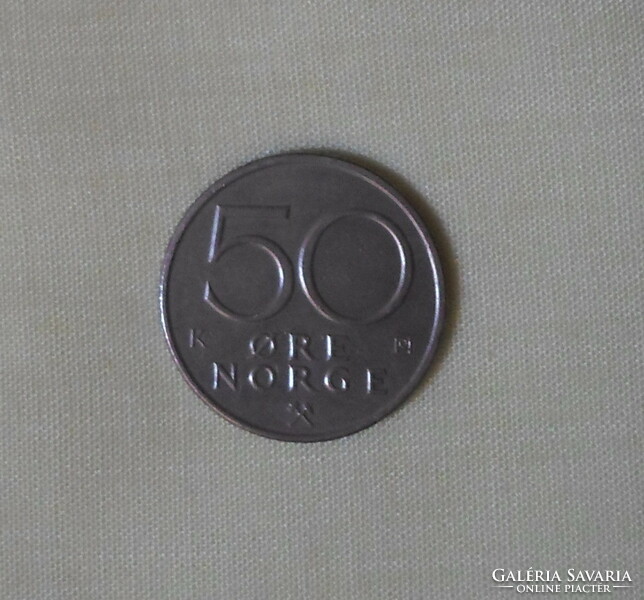Norvég pénz – érme, 50 øre (öre, 1993; V. Harald)