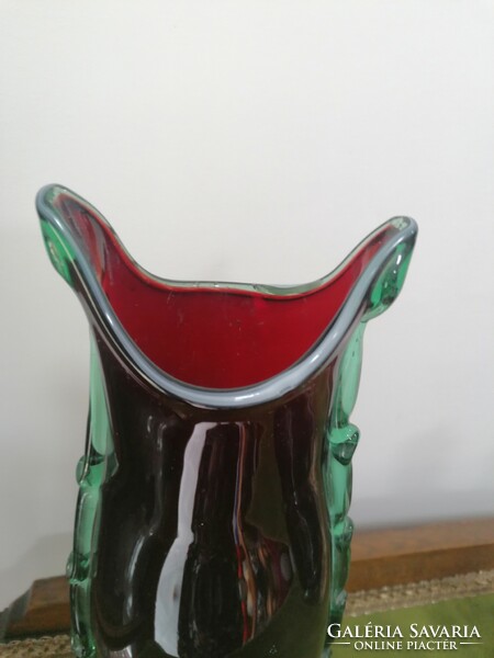 Retro üveg váza Bordó - zöld színű