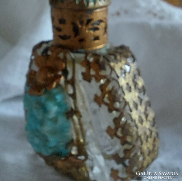 Copper lace beaten old perfumed glass bottle