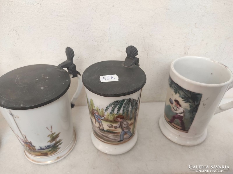 Anti konyhai eszköz biedermeier porcelán csésze 4 darab ón fedővel játék motívum 588 7575