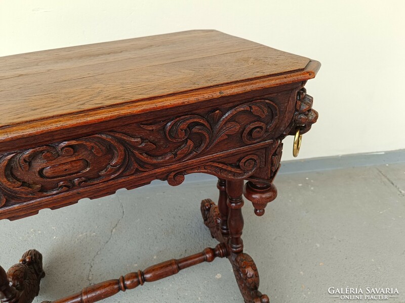 Antik kis asztal reneszánsz dúsan faragott fiókos fa 995 7686