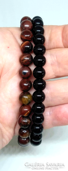 Men's bracelet set, made of tiger eye and onyx chat mineral beads 441