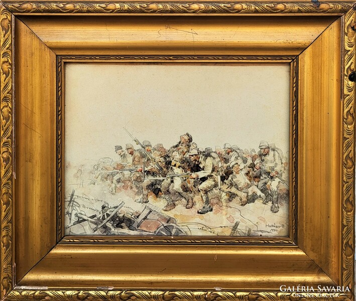 Béla Hollósy - battle scene 1934 Your painting with an original guarantee!