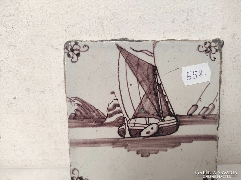 Antique Delft tile 18th century brown sailing ship motif delft 558 7520