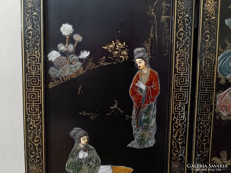 Antique Chinese furniture geisha embossed inlay black lacquer cabinet screen Chinese furniture 947 7621