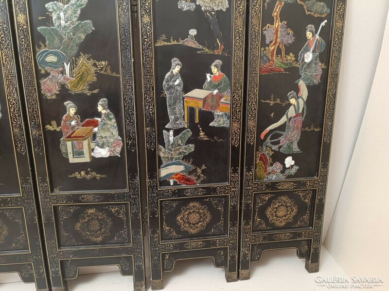 Antik kínai bútor gésa dombor berakás fekete lakk szekrény paraván Čínsky nábytok 947 7621
