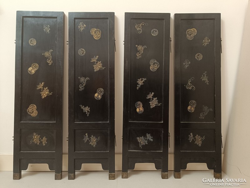 Antique Chinese furniture geisha embossed inlay black lacquer cabinet screen Chinese furniture 947 7621