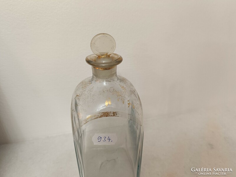 Antik biedermeier pincetok huta üveg arany díszítéssel dugójával 19. század 934 7616