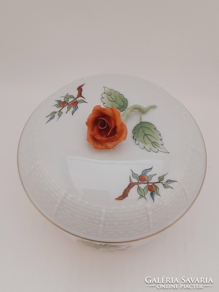 Herend rosehip, Hecsedli pattern large sugar bowl, bonbonnier, 12 cm